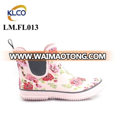 Fashionable unique rose printed pink rain boots womens customized